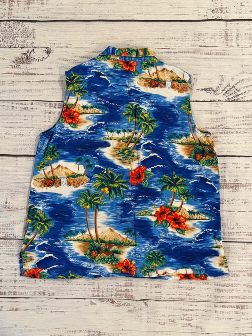 Vintage Clio Women's Large Hawaiian Floral Sleeveless Button Up Shirt 100% Rayon - Picture 7 of 7
